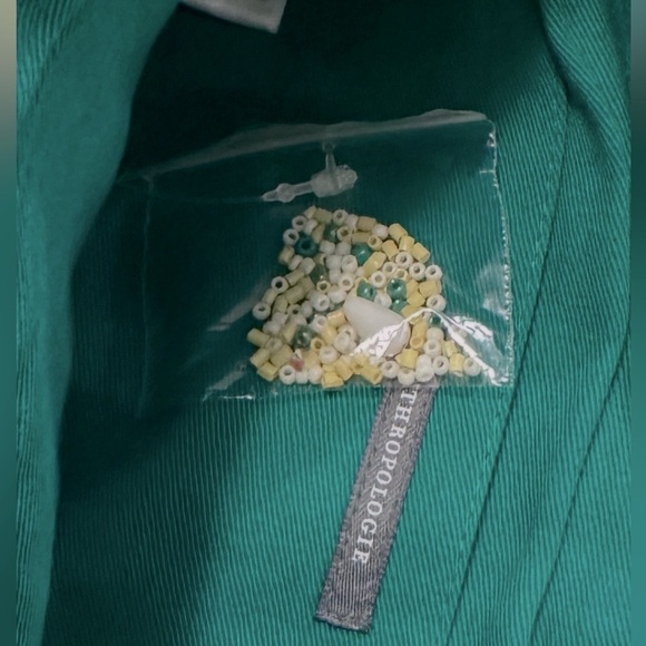 Anthropologie Fiona Large Beaded Pouch Yellow Lattice Floral Top Zipper Closure - Picture 9 of 12